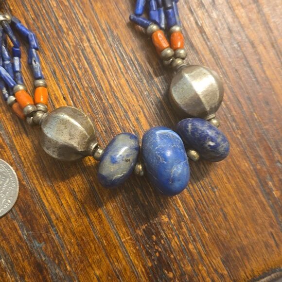 Old vintage silver, turquoise lapis necklace - Picture 3 of 8